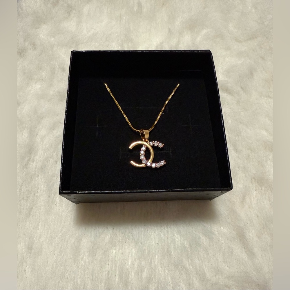 Sparkling Monogram Pendant Necklace in  Gold-tone
